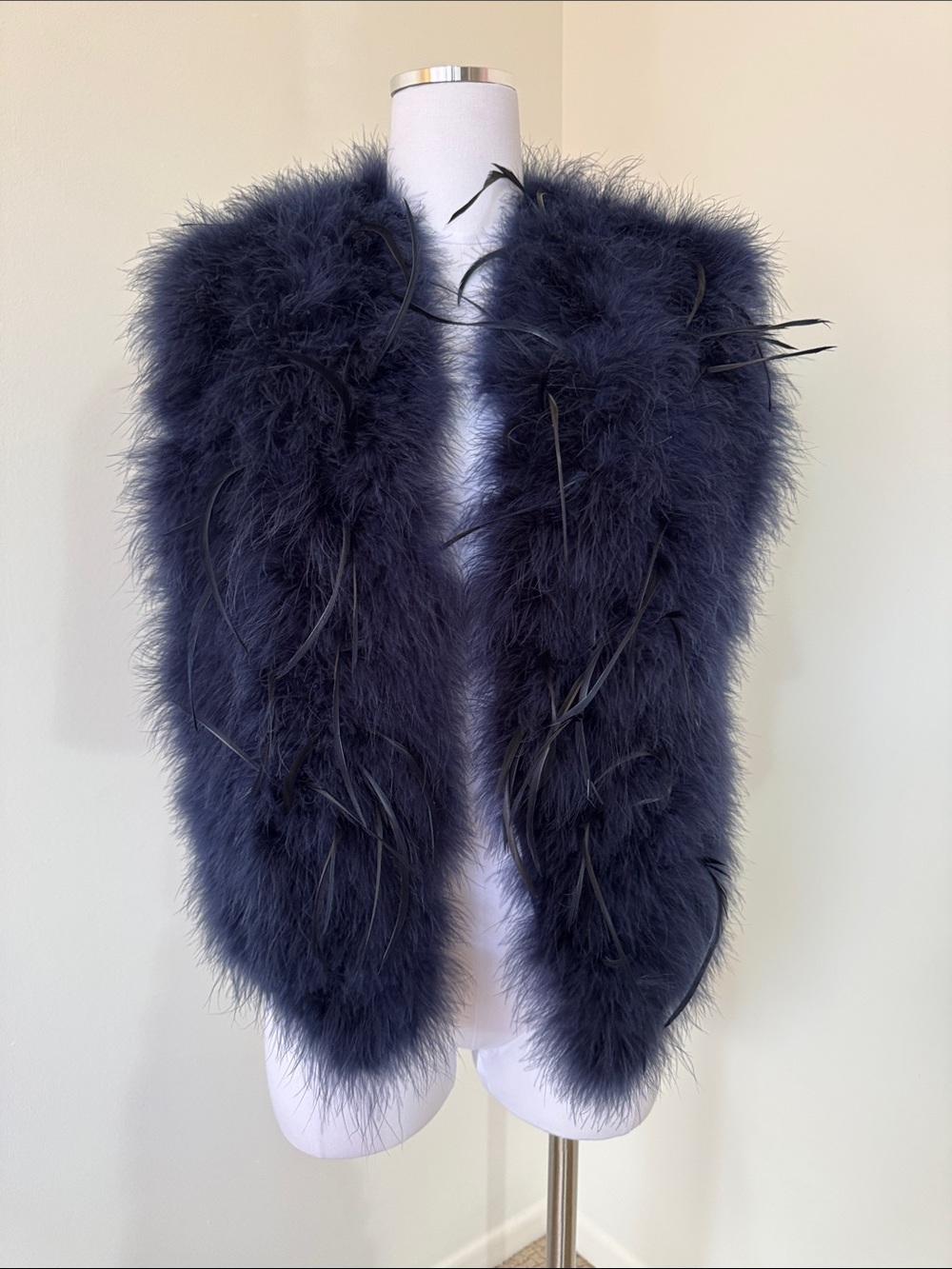 Alberto Makali Navy Blue Genuine Turkey Ostrich Feather Vest Jacket Size Large